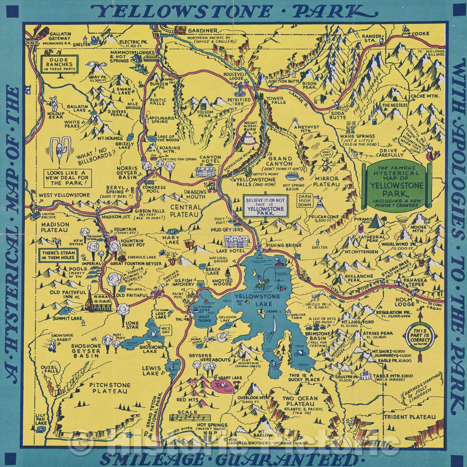 Historic Map : Yellowstone Park, 1936 , Vintage Wall Art