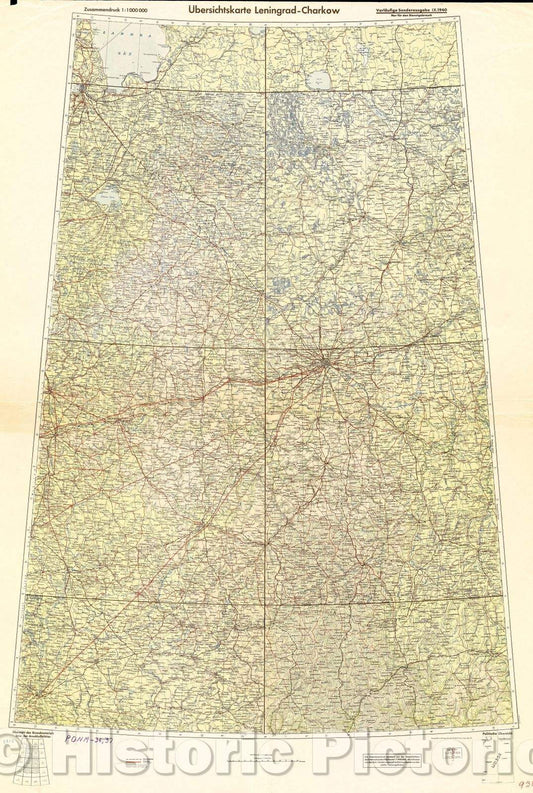 Historic Map : Outline Map Leningrad-Charcow, 1940 , Vintage Wall Art