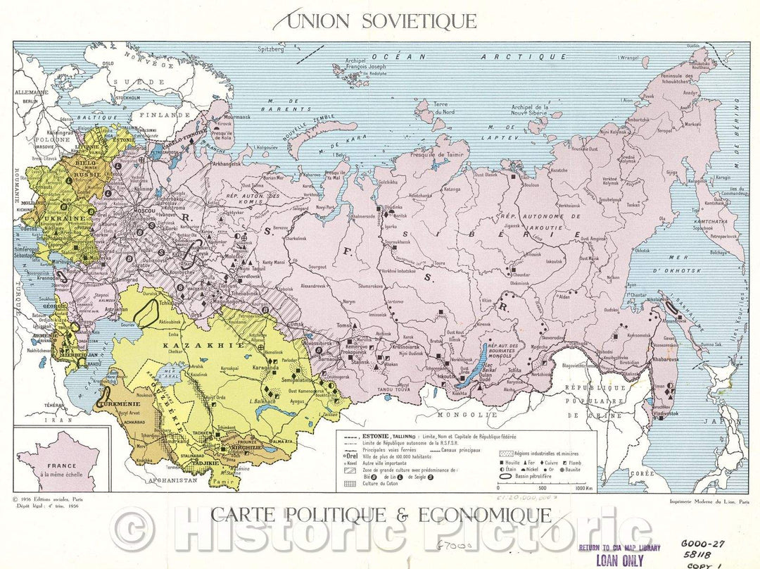 Historic Map : Union Sovietique, 1956 , Vintage Wall Art