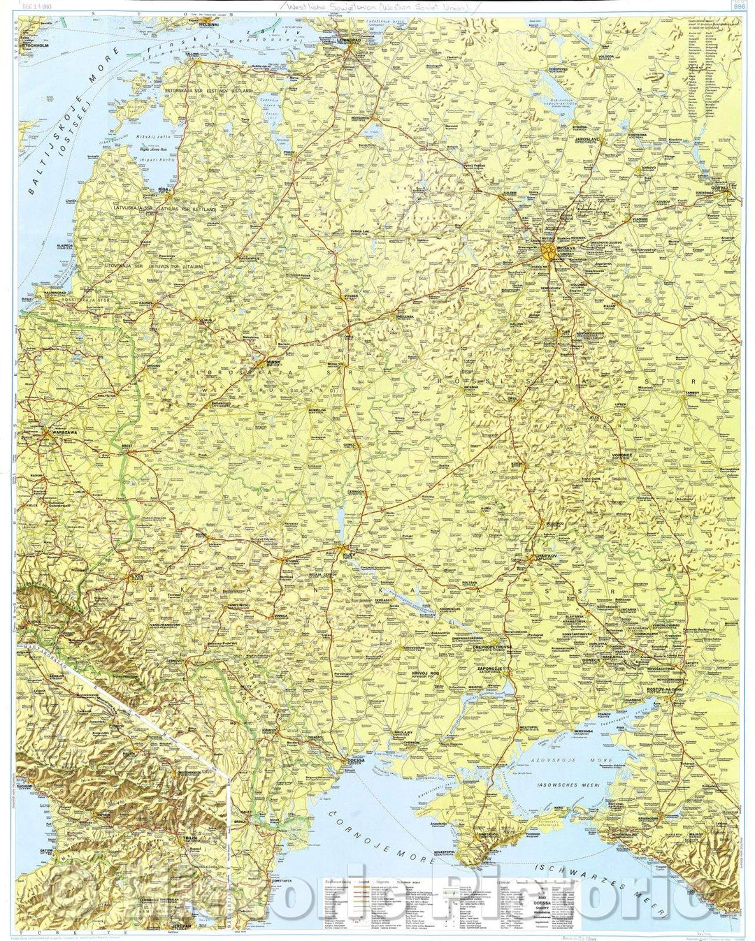 Historic Map : No Title Map of Western Soviet Union, 1985 , Vintage Wall Art