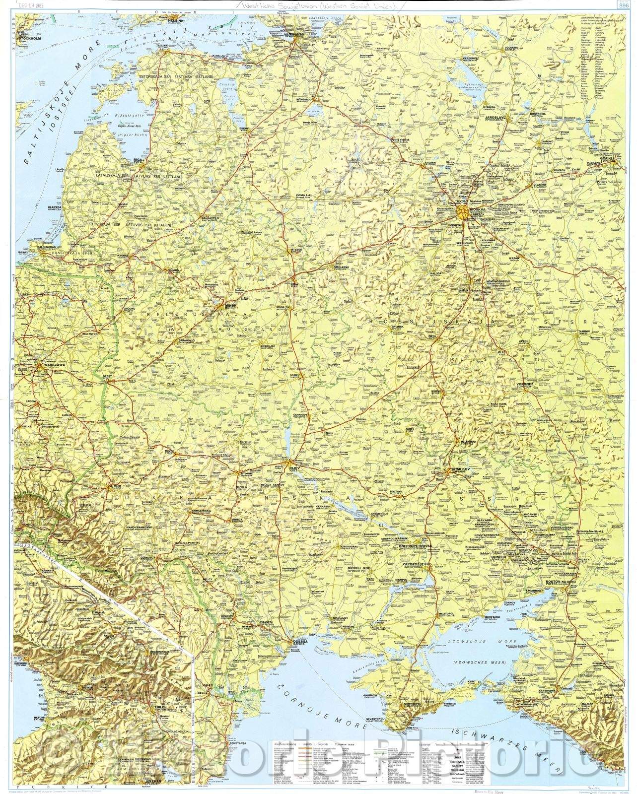 Historic Map : No Title Map of Western Soviet Union, 1985 , Vintage Wall Art