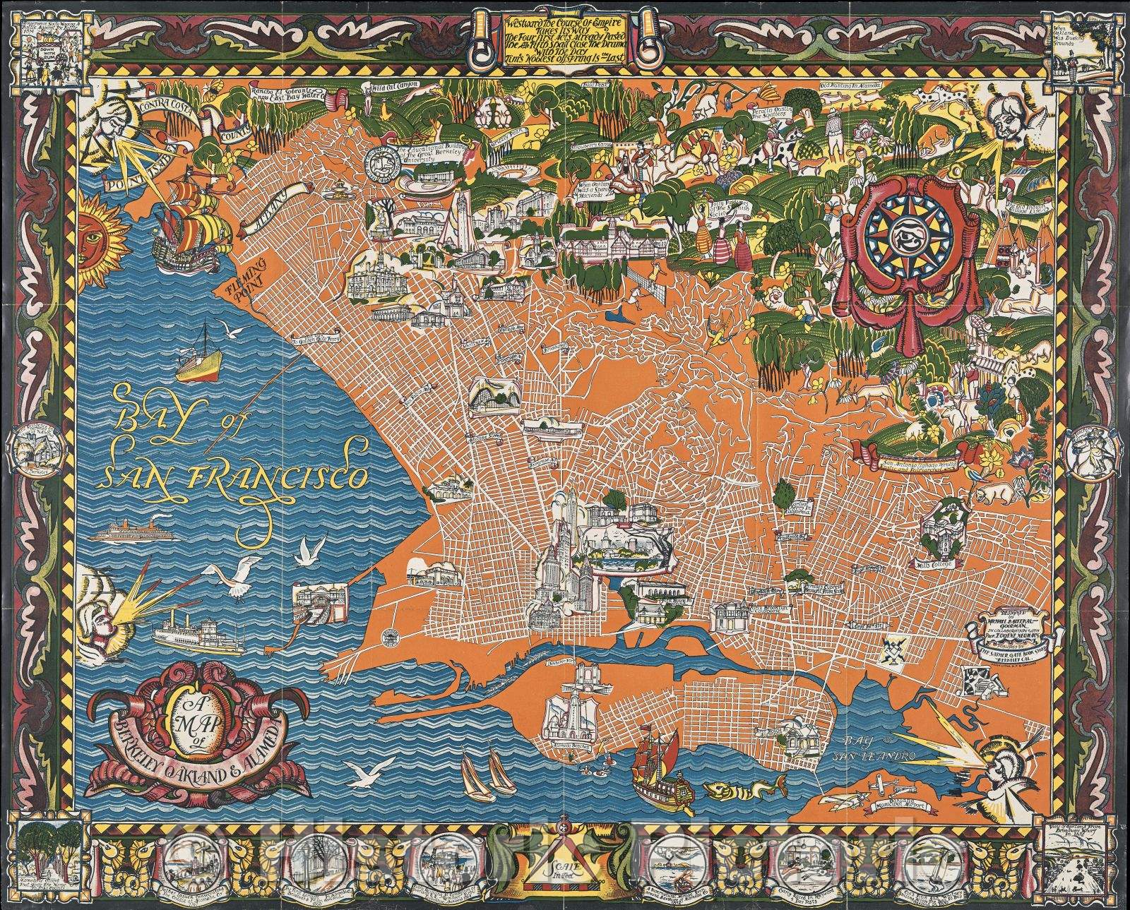 Historic Map : A Map of Berkley, Oakland and Alemeda, Vintage Wall Art