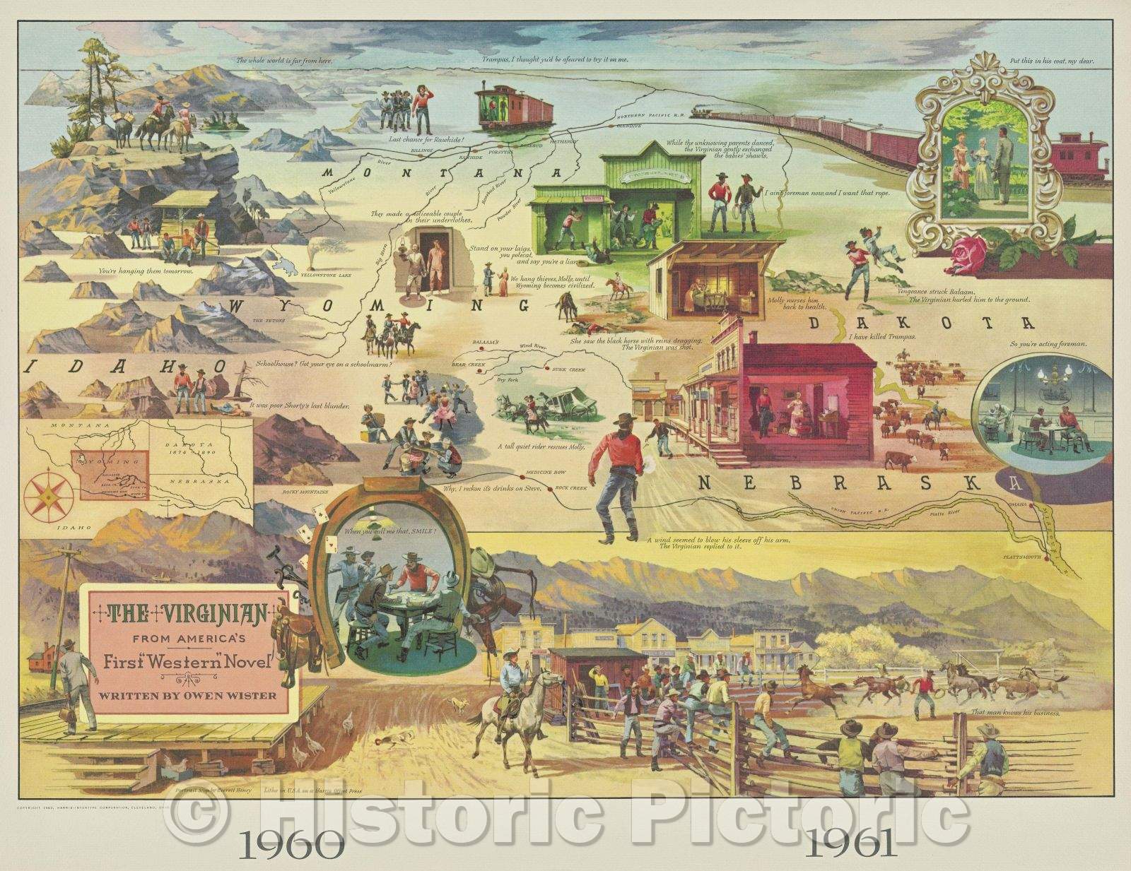 Historic Map : The Virginian: From America's First "Western" Novel Written by Owen Wister., Vintage Wall Art