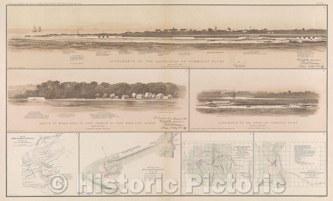 Historic Map : Appearance of the batteries on Cumming's Point, 1861 , Vintage Wall Art