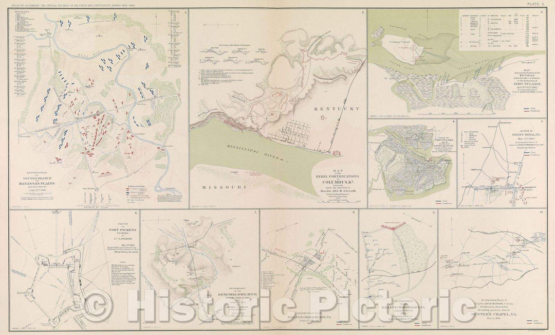 Historic Map : Battle-Field of Young's Branch or Manassas Plains.  Battle fought July 21st, 1861., 1871 , Vintage Wall Art