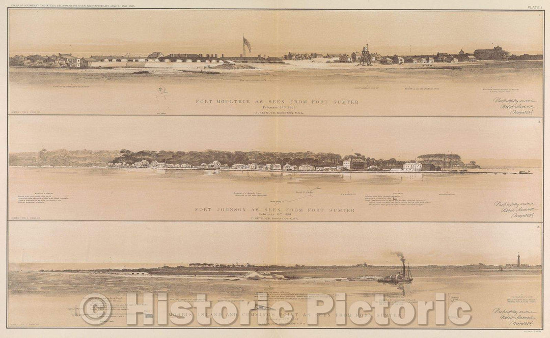 Historic Map : Fort Moultrie as seen from Fort Sumter, 1861 , Vintage Wall Art
