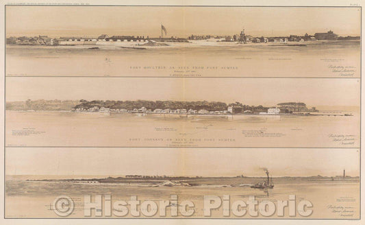 Historic Map : Fort Moultrie as seen from Fort Sumter, 1861 , Vintage Wall Art