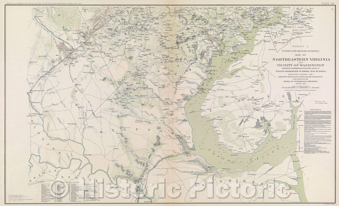 Historic Map : Sheet 2 Surveys for military defenses map of Northeastern Virginia and vicinity of Washington , 1862 , Vintage Wall Art