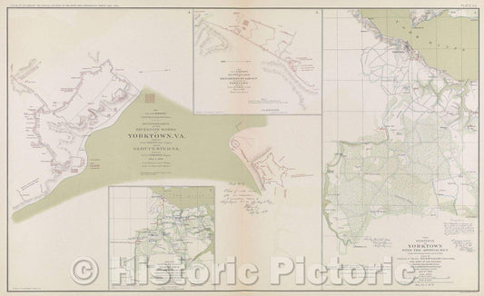 Historic Map : For Gen. J. G. Barnard Chief Engineer Army of Potomac  Reconnaissance of the secession works at Yorktown, VA. made by Lieut. Abbot, Topl. Engrs, 1862 , Vintage Wall Art