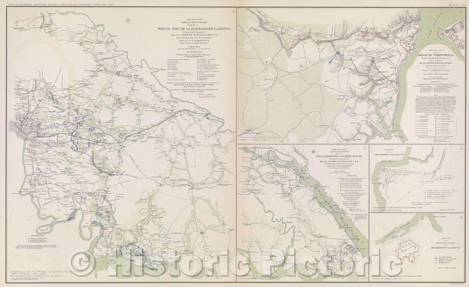 Historic Map : Campaign maps Army of the Potomac Map No. 3.  White House to Harrison's Landing, 1862 , Vintage Wall Art