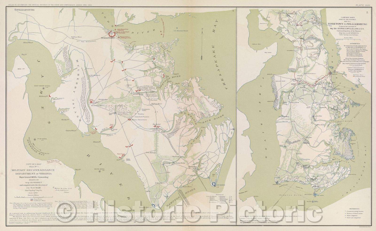 Historic Map : Copy of a map  Sheet No. 1.  Military reconnaissance Department of Virginia Major General Wool commanding, 1862 , Vintage Wall Art
