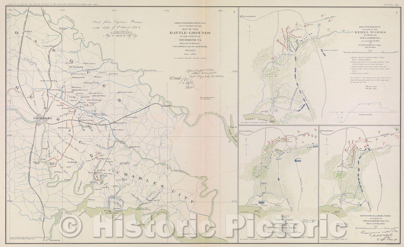 Historic Map : Map of the Battle-Grounds in the vicinity of Richmond, VA., 1863 , Vintage Wall Art