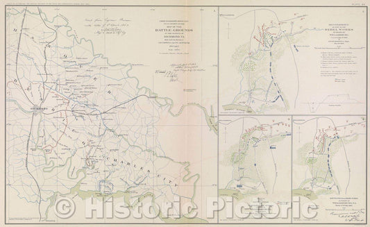 Historic Map : Map of the Battle-Grounds in the vicinity of Richmond, VA., 1863 , Vintage Wall Art