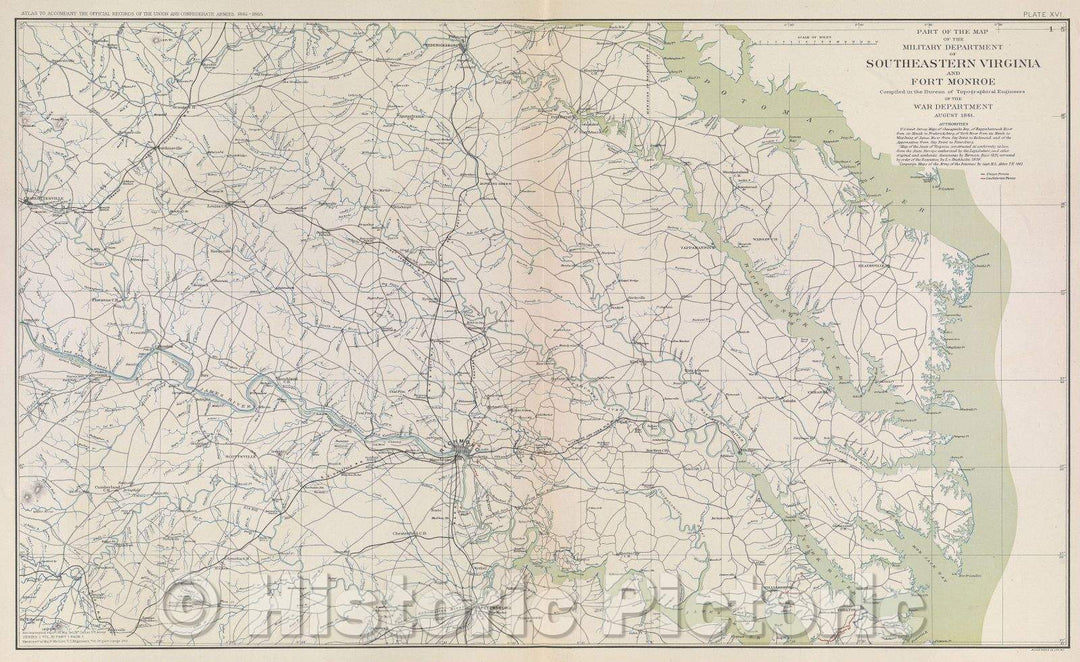 Historic Map : Part of the map of the military department of Southeastern Virginia and Fort Monroe, 1861 , Vintage Wall Art