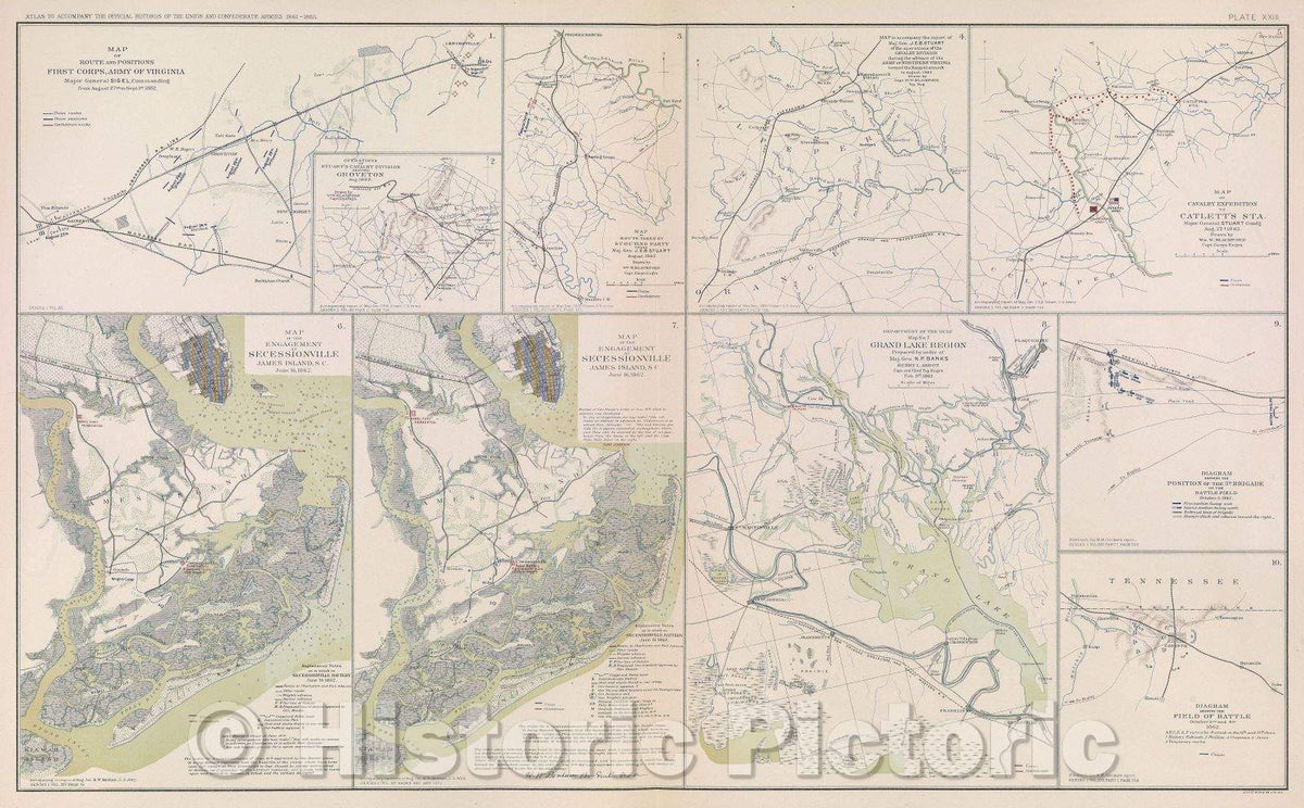 Historic Map : Map of route and positions First Corps, Army of Virgini ...