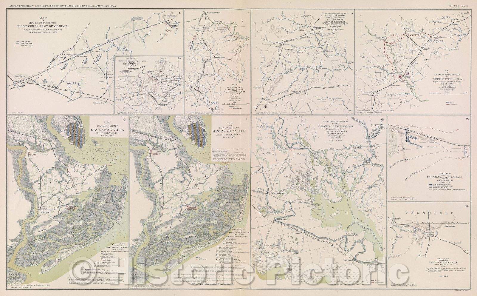 Historic Map : Map of route and positions First Corps, Army of Virginia Major General Sigel, Commanding from August 27th to Sept. 1st 1862., 1863 , Vintage Wall Art
