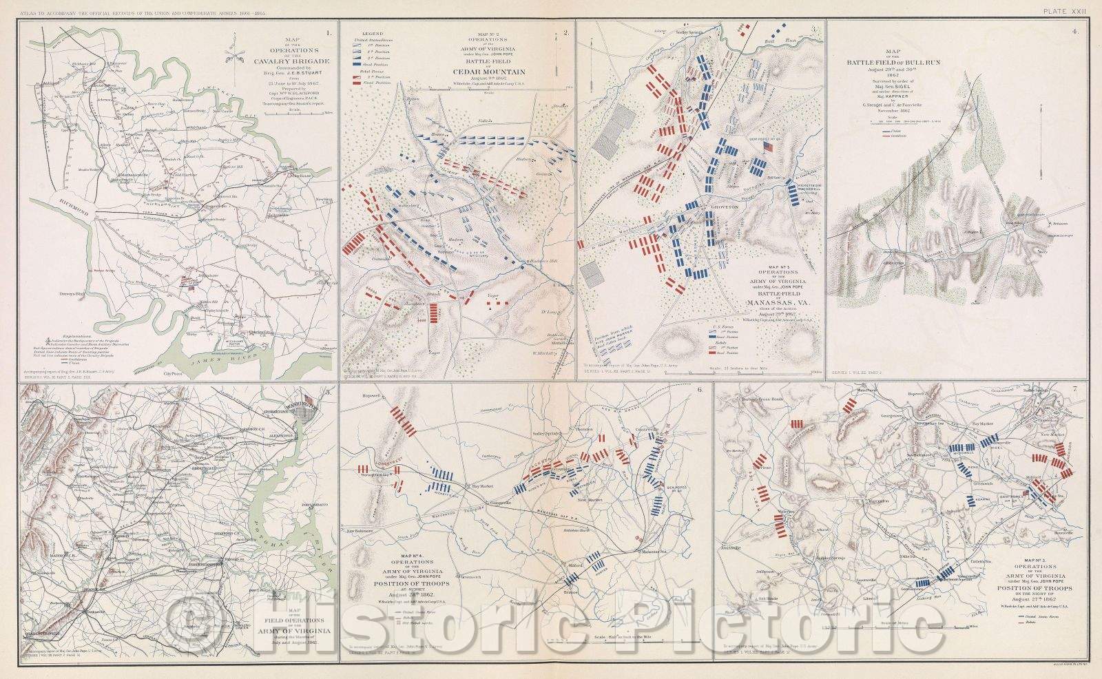 Historic Map : Map of the operations of the cavalry brigade commanded by Brig. Gen. J. E. B. Stuart from 25 June to 10 July 1862., 1862 , Vintage Wall Art
