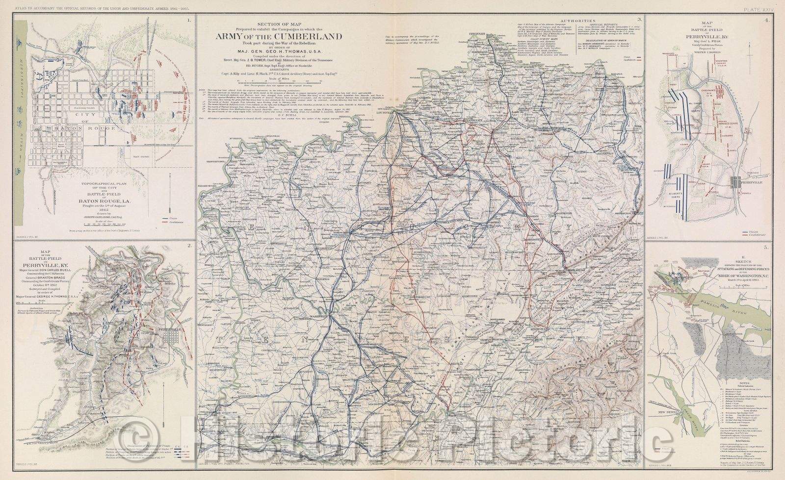 Historic Map : Section of map prepared to exhibit the campaigns in which the Army of the Cumberland took part during the war of the rebellion, 1863 , Vintage Wall Art