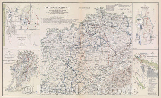 Historic Map : Section of map prepared to exhibit the campaigns in which the Army of the Cumberland took part during the war of the rebellion, 1863 , Vintage Wall Art