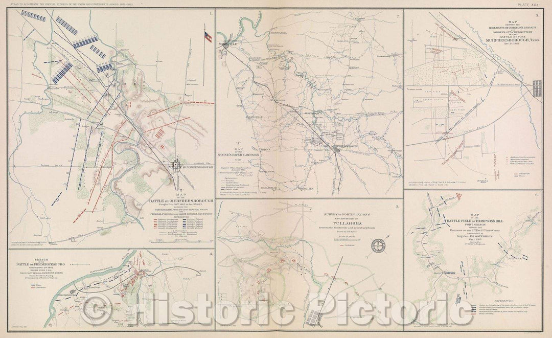 Historic Map : Map of the Battle of Murfreesborough fought Dec. 30th 1862 to Jan. 3d 1863 between the Confederate forces under General Bragg, c. 1863 , Vintage Wall Art