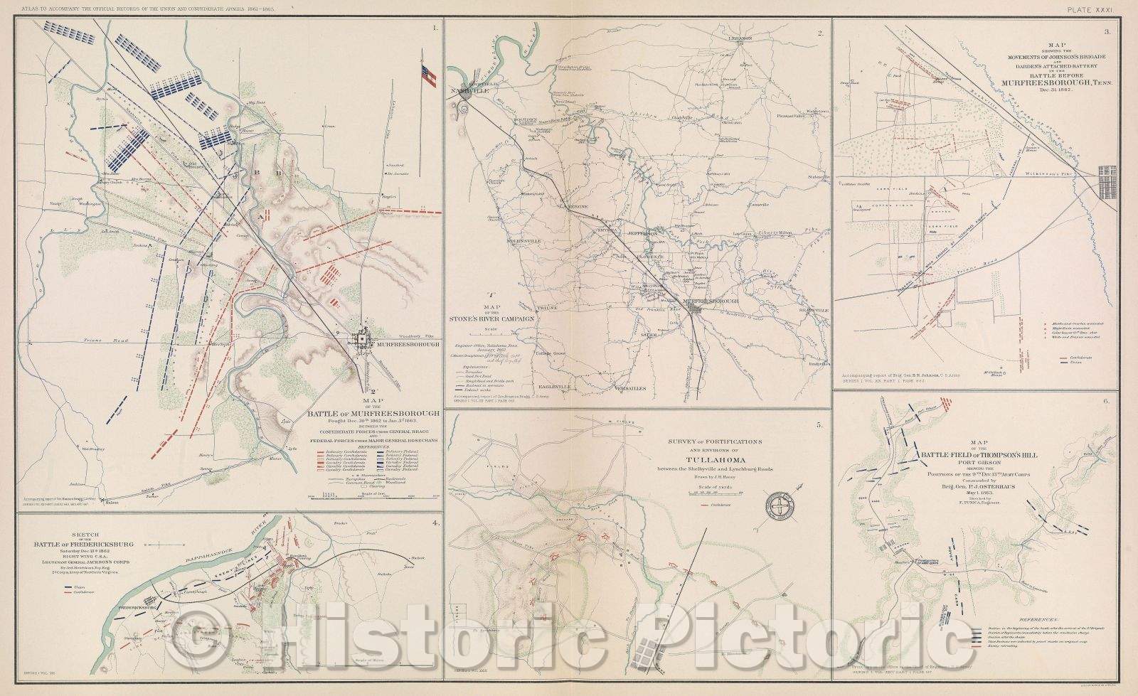 Historic Map : Map of the Battle of Murfreesborough fought Dec. 30th 1862 to Jan. 3d 1863 between the Confederate forces under General Bragg, c. 1863 , Vintage Wall Art