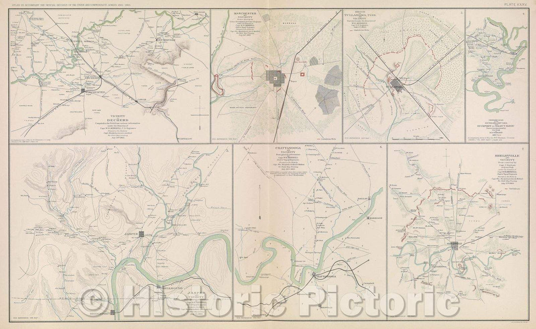 Historic Map : Vicinity of Decherd, 1863 , Vintage Wall Art