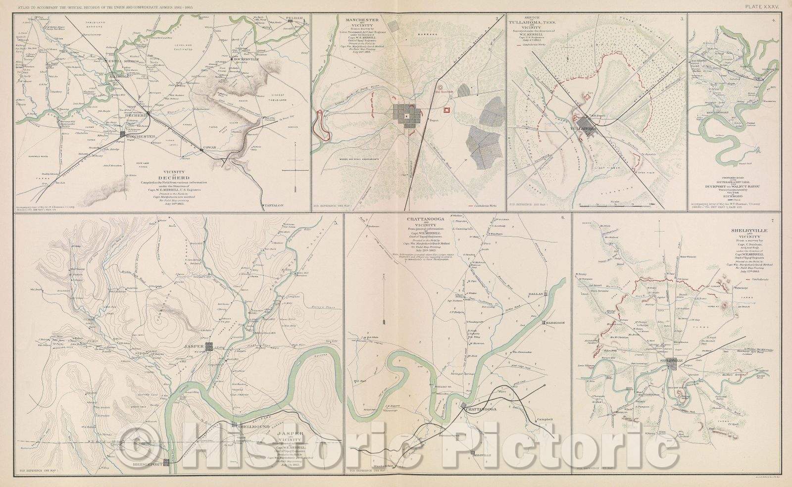 Historic Map : Vicinity of Decherd, 1863 , Vintage Wall Art