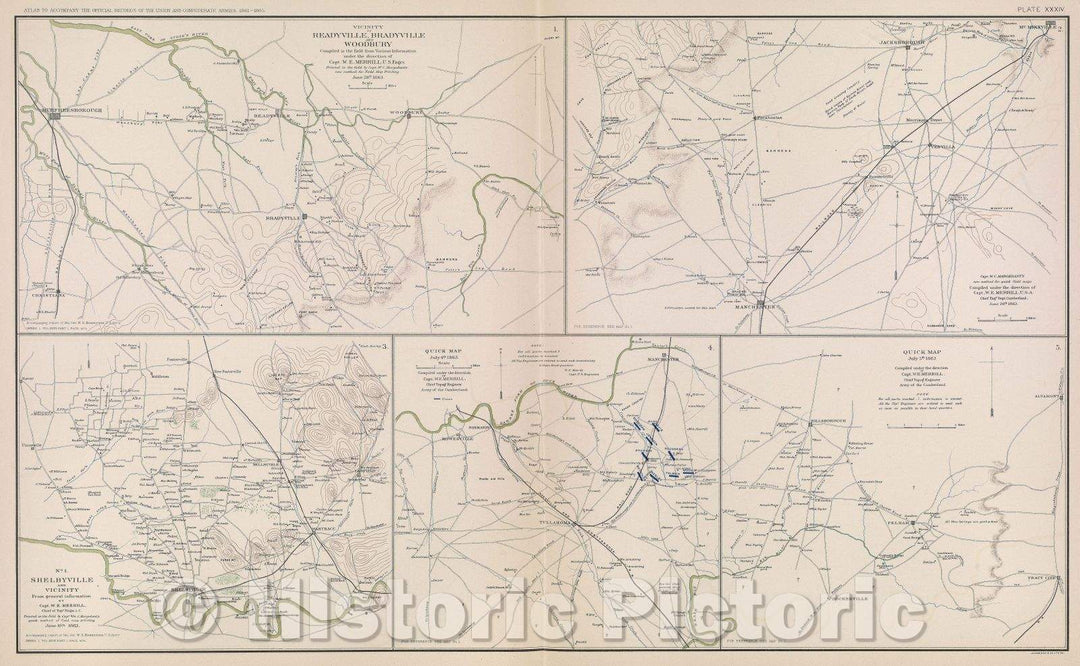 Historic Map : Vicinity of Readyville, Bradyville and Woodbury, 1863 , Vintage Wall Art