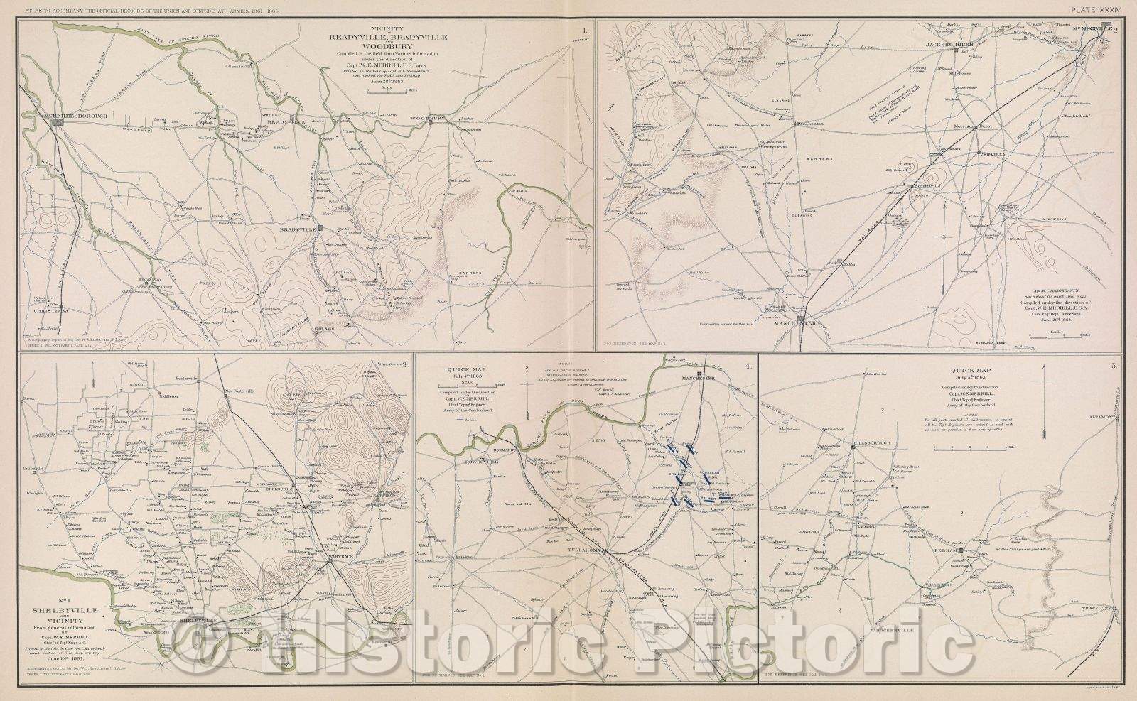 Historic Map : Vicinity of Readyville, Bradyville and Woodbury, 1863 , Vintage Wall Art