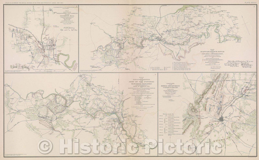Historic Map : Map illustrating the operations of the U. S. forces against Jackson, Miss., 1863 , Vintage Wall Art