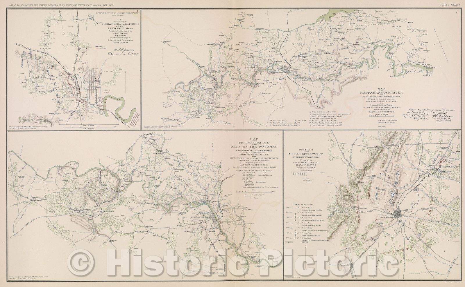 Historic Map : Map illustrating the operations of the U. S. forces against Jackson, Miss., 1863 , Vintage Wall Art