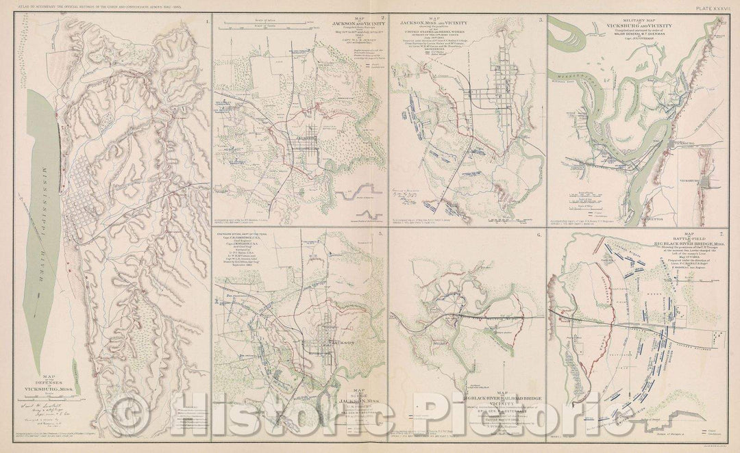 Historic Map : Map of the defenses of Vicksburg, Miss., 1863 , Vintage Wall Art