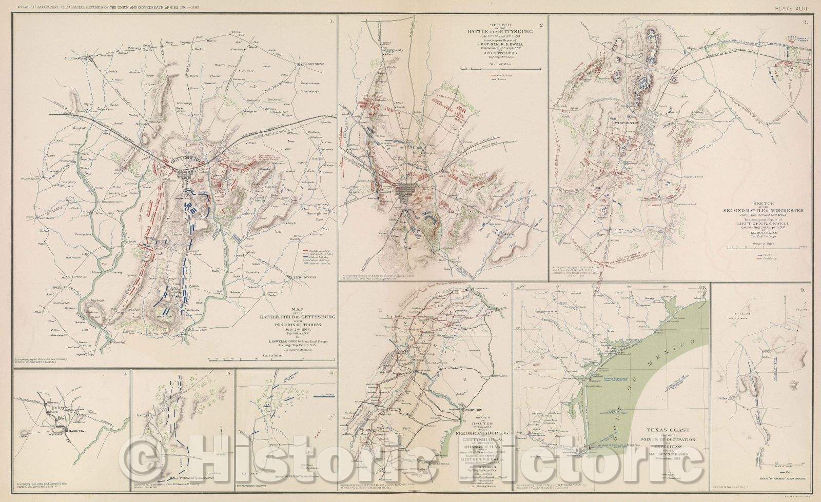 Historic Map : Map of the Battle-Field of Gettysburg with position of troops July 2nd 1863., 1863 , Vintage Wall Art