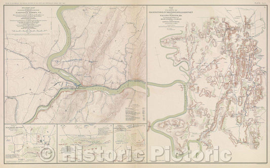 Historic Map : Military map showing the topographical features of the country adjacent to Harper's Ferry, VA. including Maryland, Loudoun and Bolivar Heights, 1863 , Vintage Wall Art