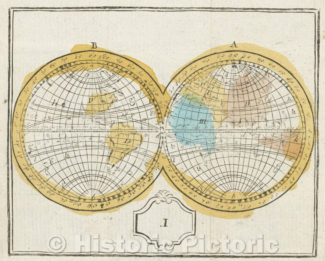 Historic Map : Image of the globe split into East and West Hemispheres, 1790 , Vintage Wall Art