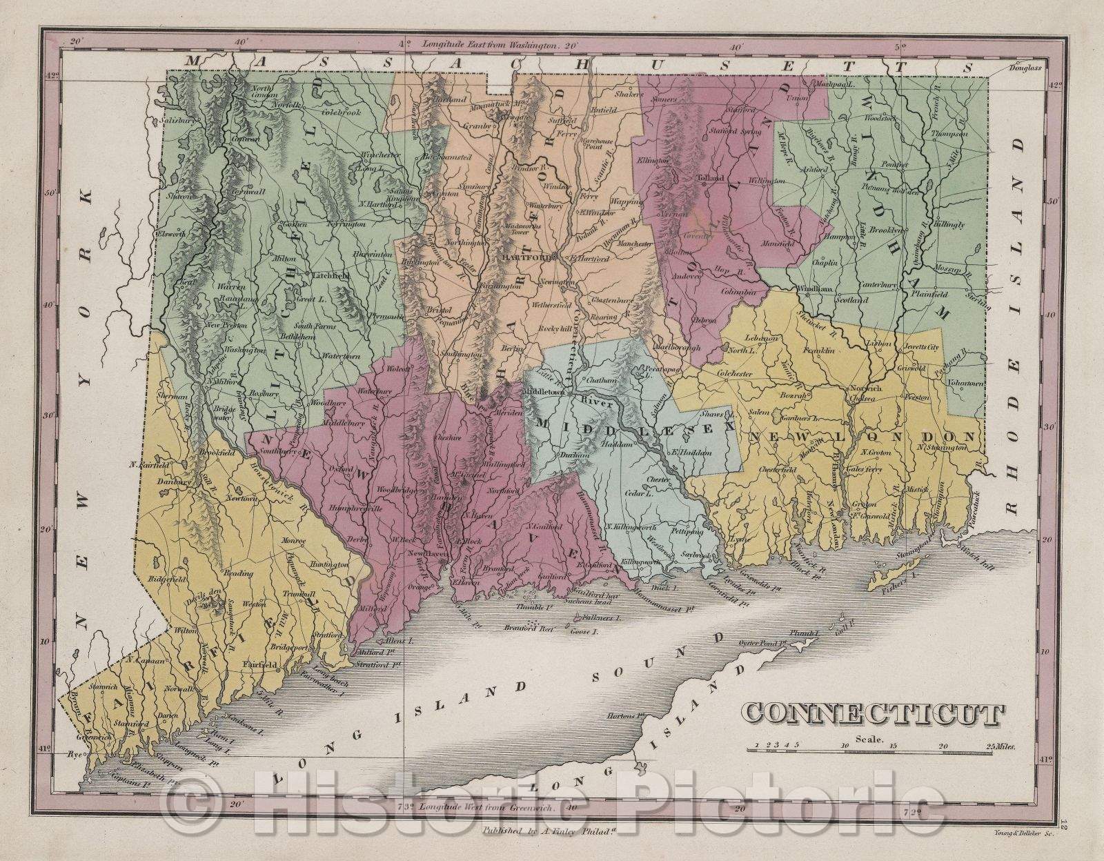Historic Map : Connecticut, 1832 , Vintage Wall Art