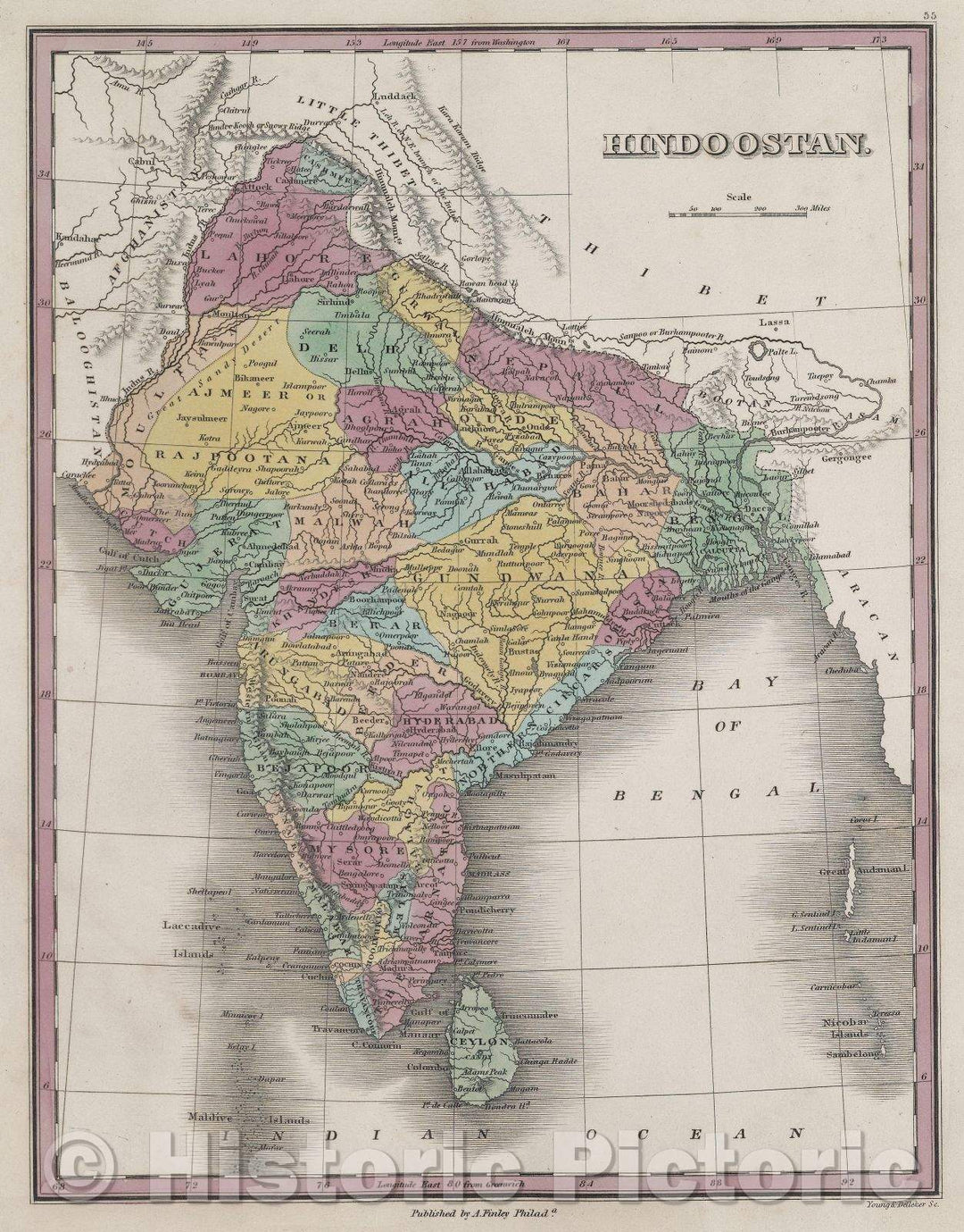 Historic Map : Hindoostan., 1832 , Vintage Wall Art