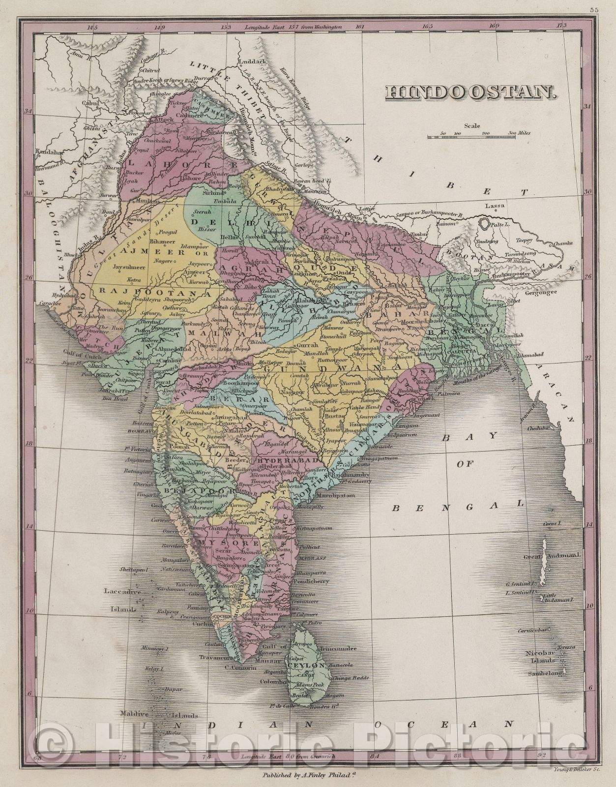 Historic Map : Hindoostan., 1832 , Vintage Wall Art