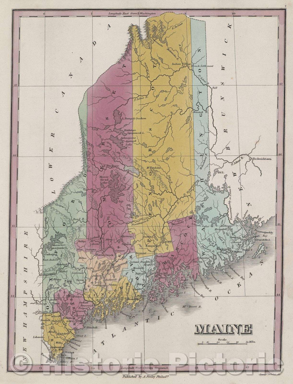 Historic Map : Maine, 1832 , Vintage Wall Art