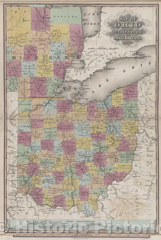 Historic Map : Map of Ohio and the selected parts of Michigan., 1832 , Vintage Wall Art
