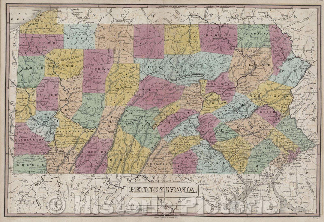 Historic Map : Pennsylvania., 1832 , Vintage Wall Art