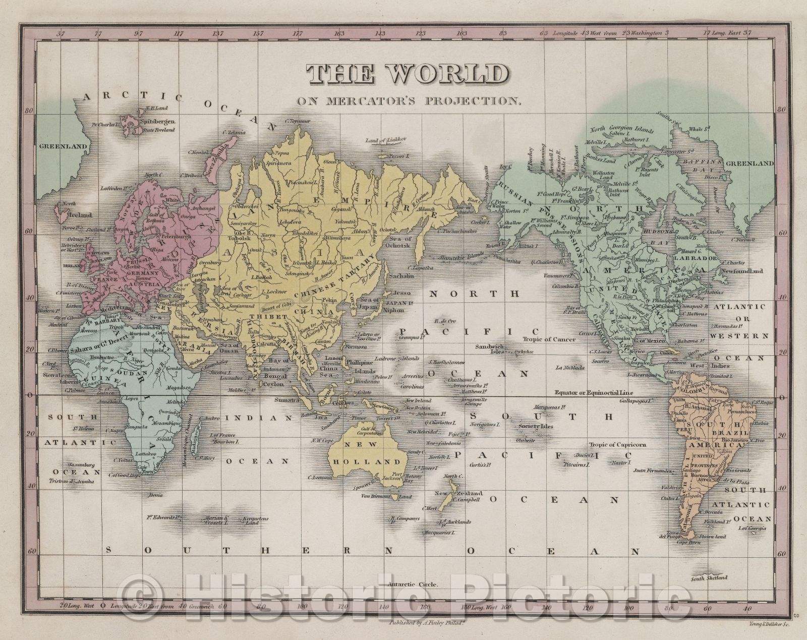 Historic Map : The world on Mercator's projection., 1832 , Vintage Wall Art