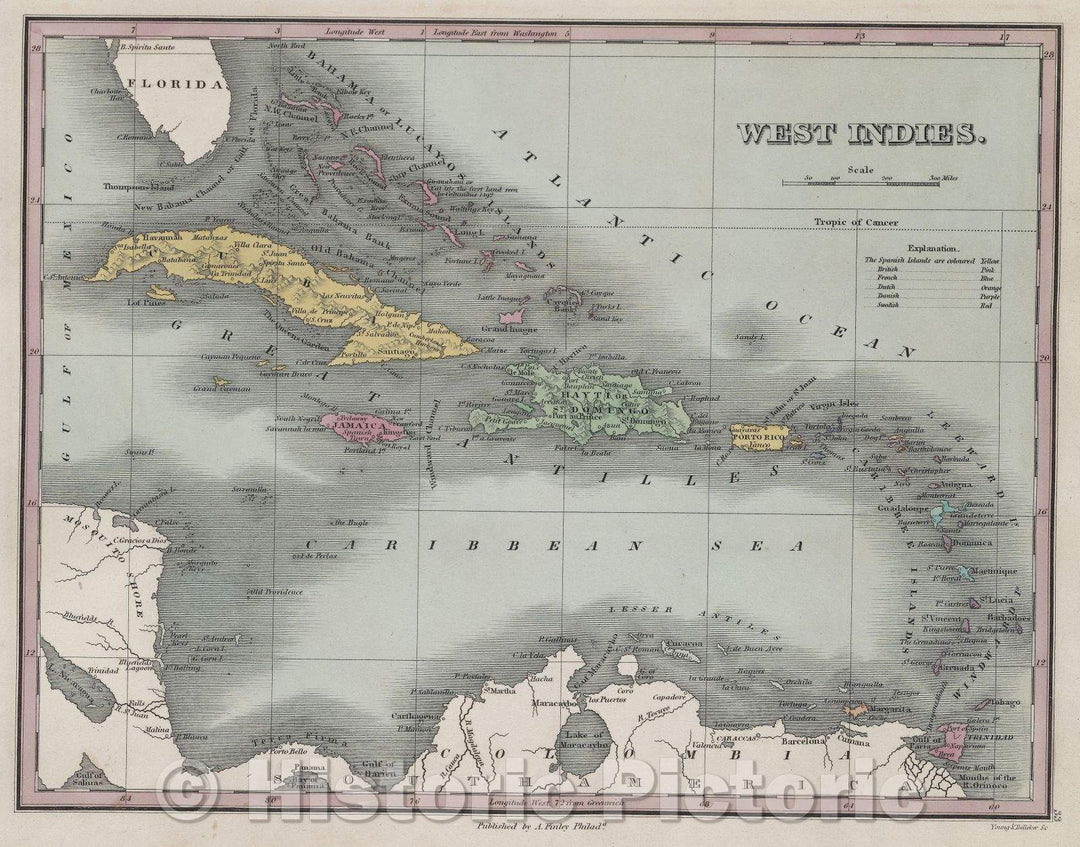 Historic Map : West Indies., 1832 , Vintage Wall Art