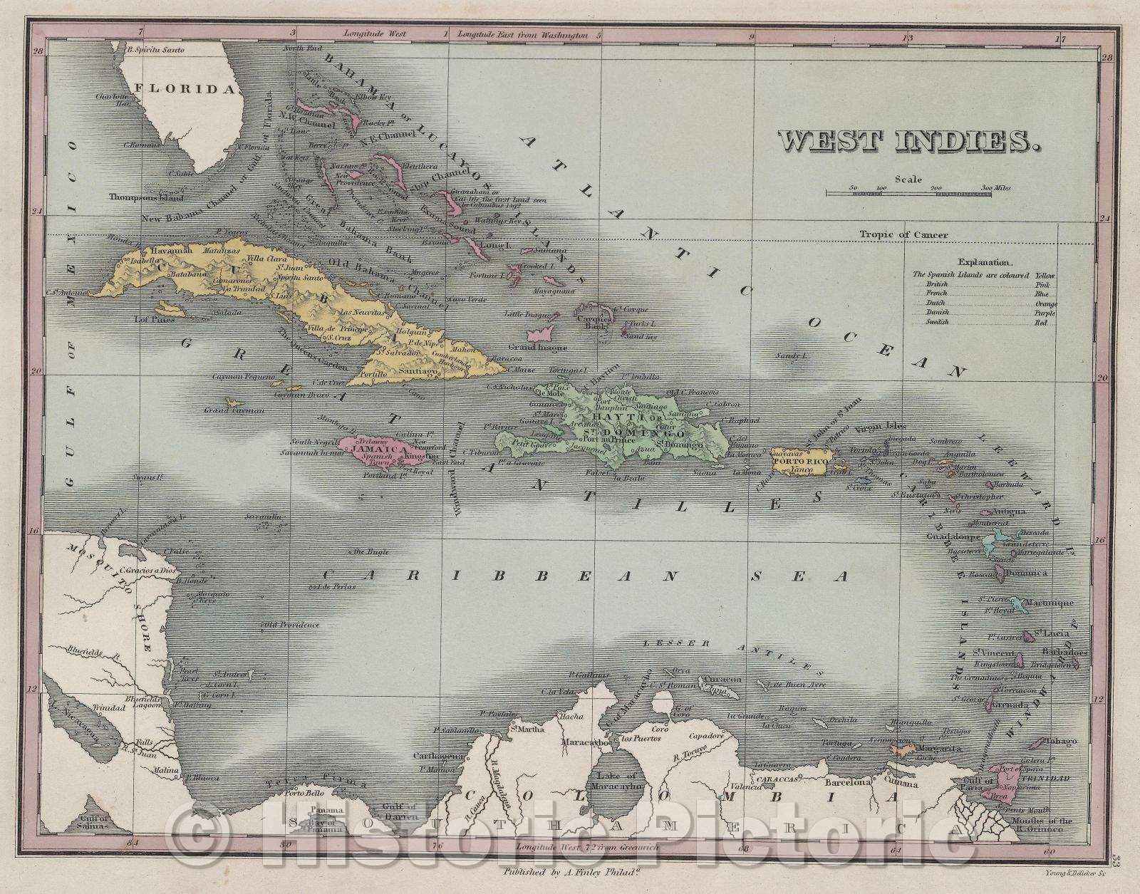 Historic Map : West Indies., 1832 , Vintage Wall Art