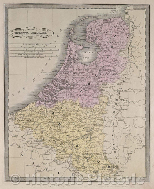 Historic Map : Belgium and Holland., 1831 , Vintage Wall Art