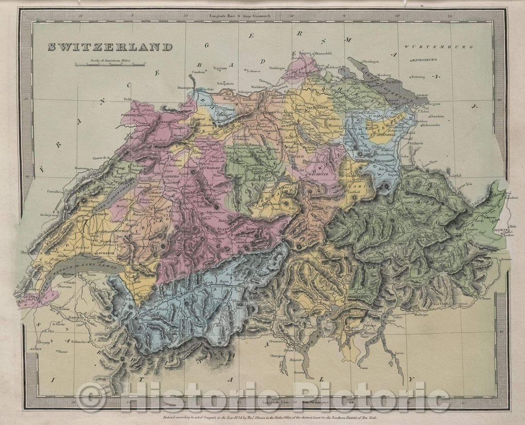 Historic Map : Switzerland, 1834 , Vintage Wall Art