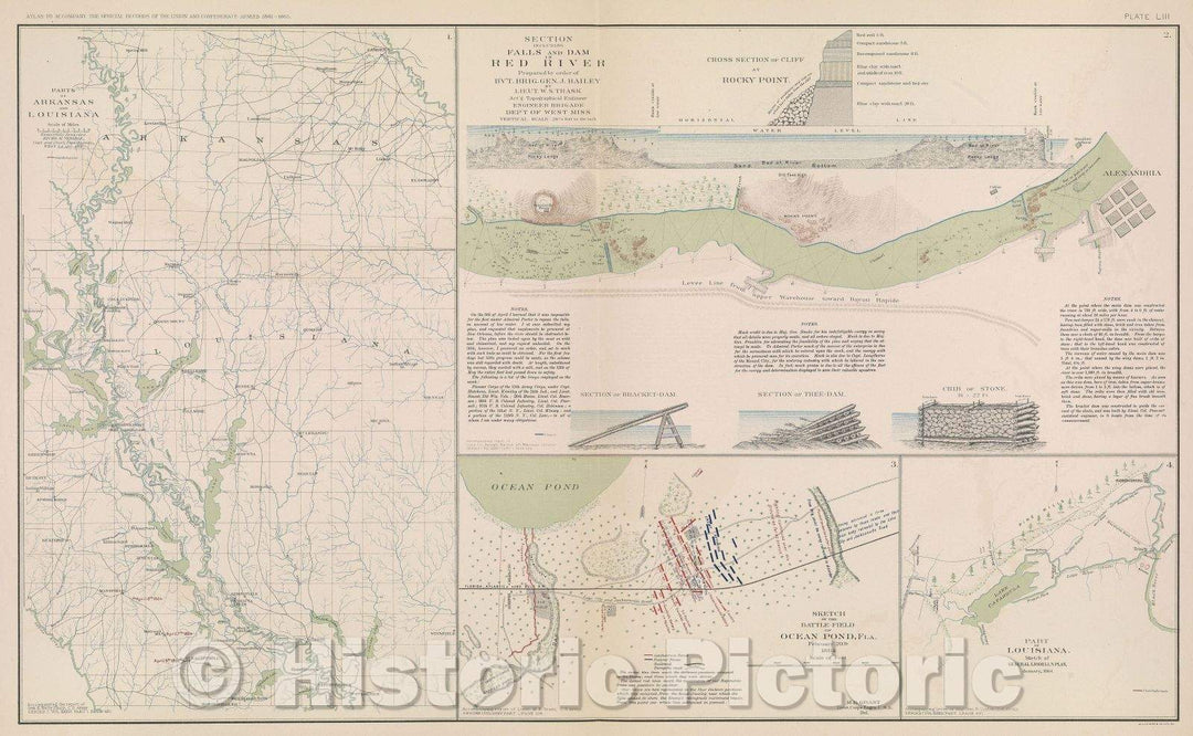 Historic Map : Parts of Arkansas and Louisiana, 1864 , Vintage Wall Art