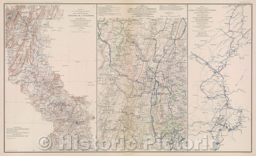 Historic Map : Map illustrating the operations of the army under command of General W. T. Sherman, in Georgia.  From May the 5th to September the 4th 1864., 1864 , Vintage Wall Art