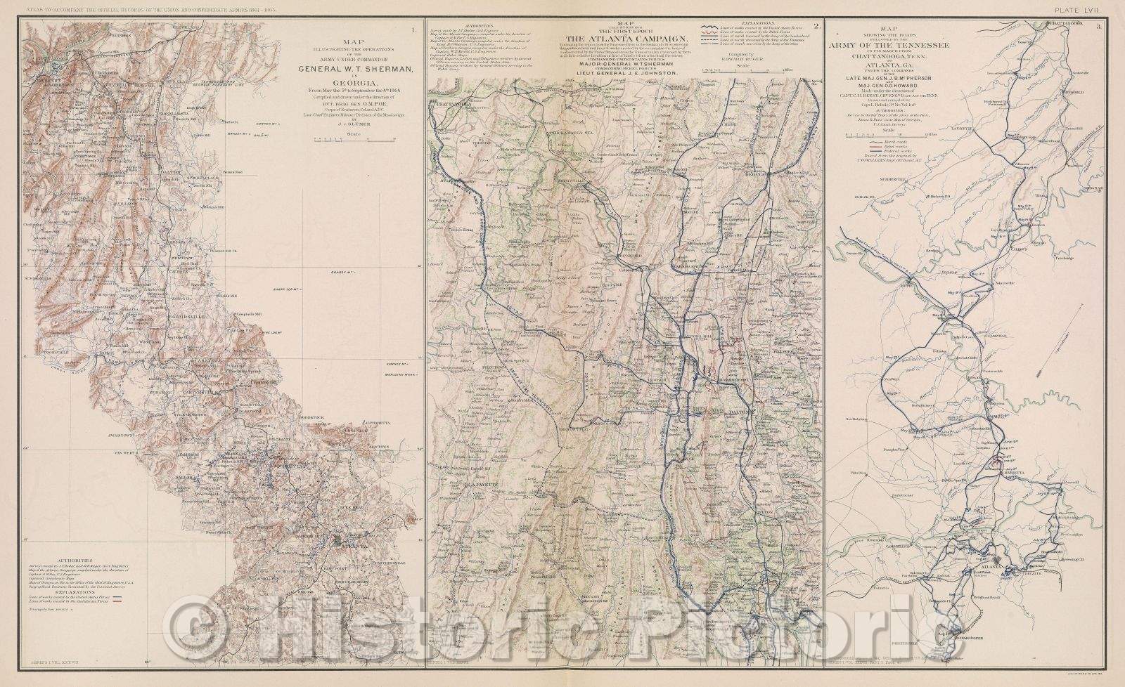 Historic Map : Map illustrating the operations of the army under command of General W. T. Sherman, in Georgia.  From May the 5th to September the 4th 1864., 1864 , Vintage Wall Art