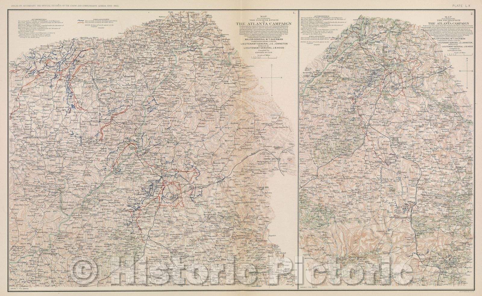Historic Map : Position left wing, 16th Army Corps, September 3d to 5th, 1864.  Near Lovejoy's Station, GA., 1866 , Vintage Wall Art